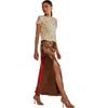 Women's Satin Frayed Long Skirt, Coffee - Skirts - 2