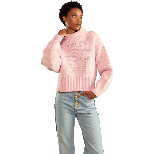 Women's Wool Turtleneck Sweater, Pink - Sweaters - 3