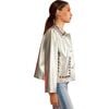 Women's Vegan Leather Cropped Studded Jacket, Silver - Coats - 3