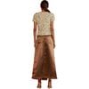 Women's Satin Frayed Long Skirt, Coffee - Skirts - 3