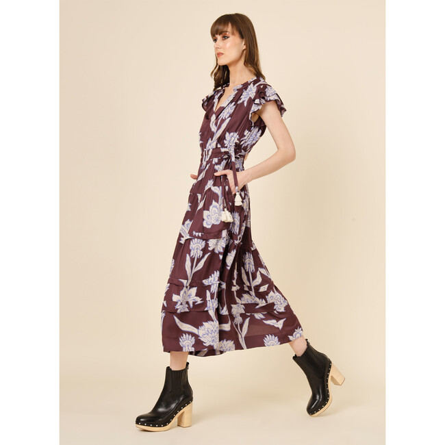 Women's Harlow Double Ruffle Sleeve Midi Dress, Maira Bordeaux - Dresses - 2