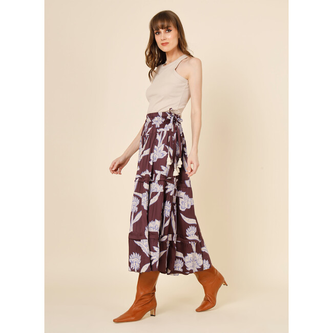Women's Nina Print 5-Tier Midi Skirt, Maira Bordeaux - Skirts - 2
