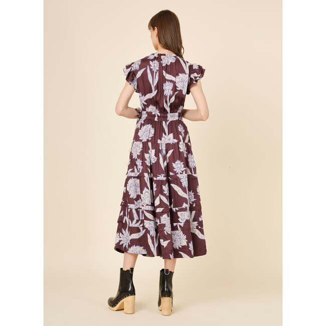 Women's Harlow Double Ruffle Sleeve Midi Dress, Maira Bordeaux - Dresses - 3