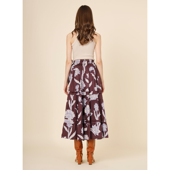 Women's Nina Print 5-Tier Midi Skirt, Maira Bordeaux - Skirts - 3