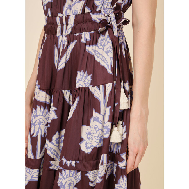 Women's Harlow Double Ruffle Sleeve Midi Dress, Maira Bordeaux - Dresses - 4