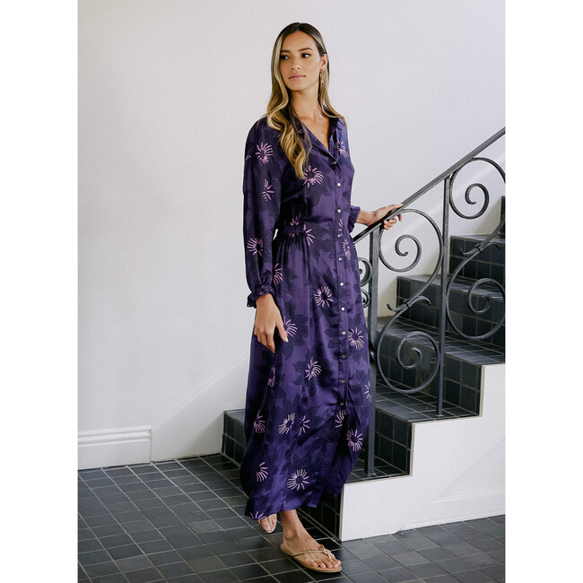 Women's Simone Long Sleeve Slit Maxi Shirt Dress, Mara Midnight - Dresses - 4