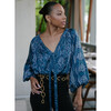 Women's Fitzgerald Voluminous Sleeve 2-Side Blouse, Siya Aegean - Blouses - 5