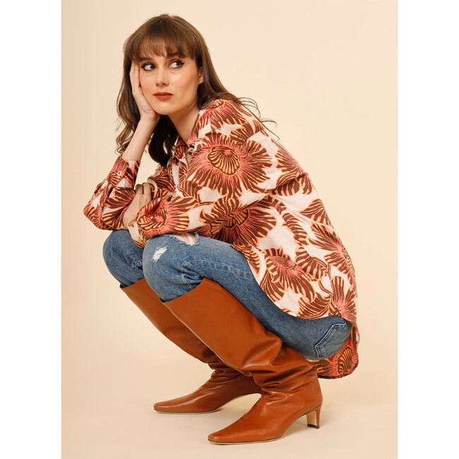 Women's Elisabetta Floral Print Oversized Shirt, Cemille Fig - Blouses - 5