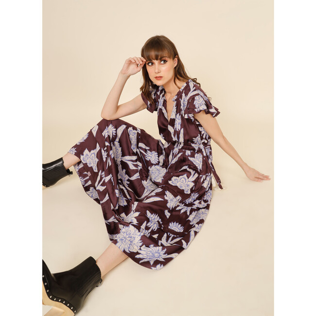 Women's Harlow Double Ruffle Sleeve Midi Dress, Maira Bordeaux - Dresses - 5