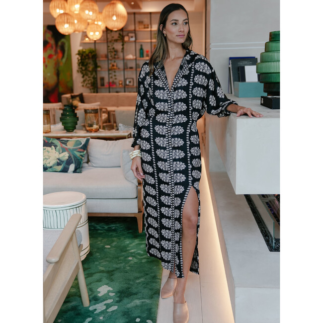 Women's Simone Long Sleeve Slit Maxi Shirt Dress, Adia Obsidian - Dresses - 5