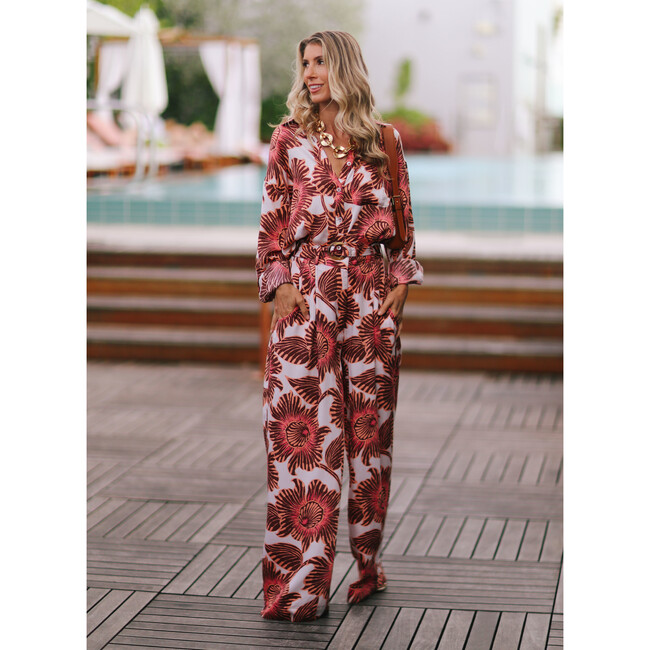 Women's Elisabetta Floral Print Oversized Shirt, Cemille Fig - Blouses - 6