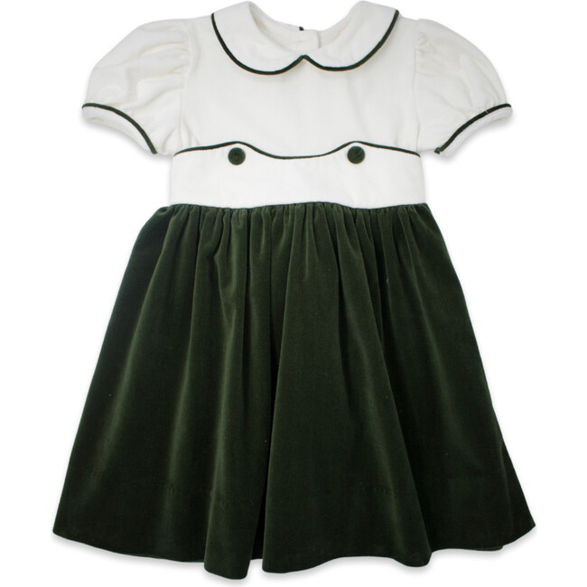 May May Dress, White/Green Velvet Holly