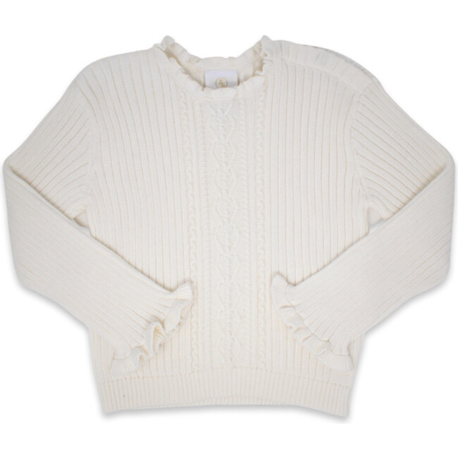 Cable Knit Sweater, Cream Ruffle