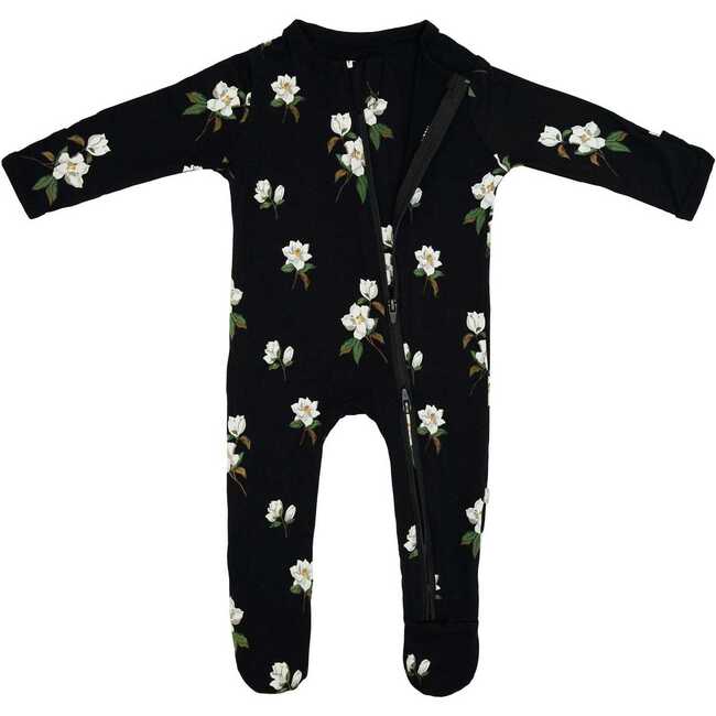 Zippered Footie, Midnight Magnolia - Footie Pajamas - 4