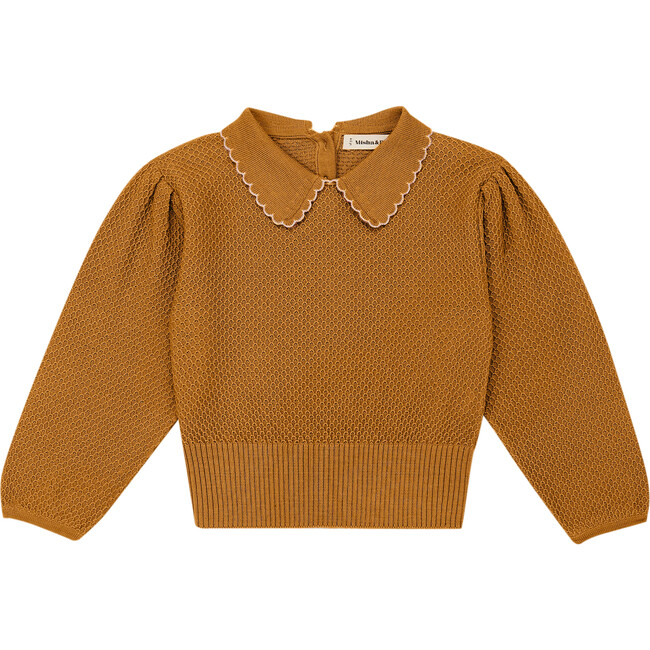 Bow Joanne Long Puffed Sleeve Sweater, Spun Gold