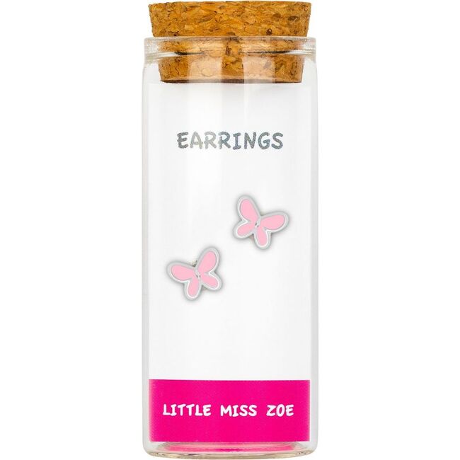 Sterling Silver Butterfly Stud Earrings In A Bottle, Pink