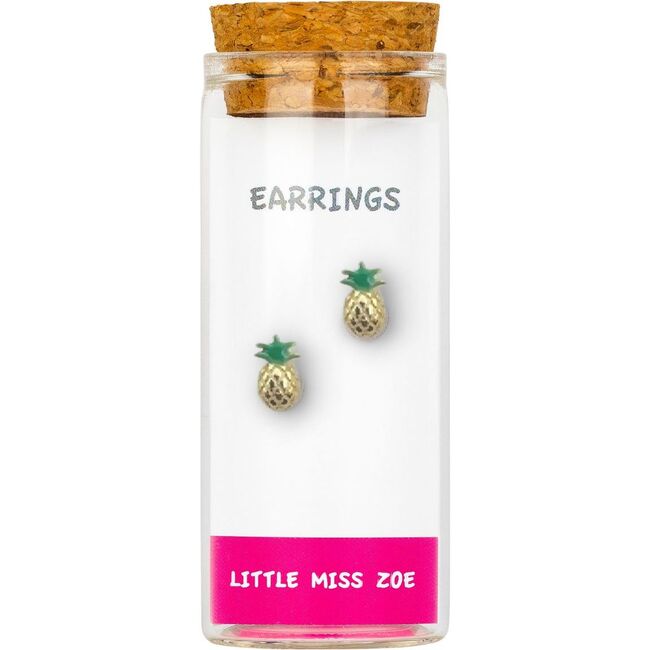 Sterling Silver Pineapple Stud Earrings In A Bottle, Yellow and Green