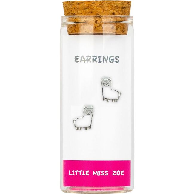 Sterling Silver Llama Earrings In A Bottle, White - Earrings - 1