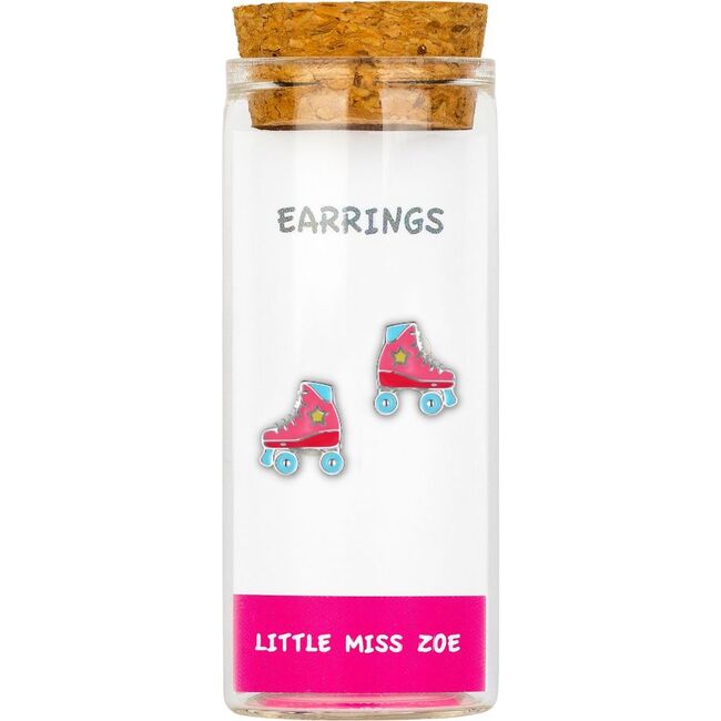 Sterling Silver Skates Earrings In A Bottle, Pink