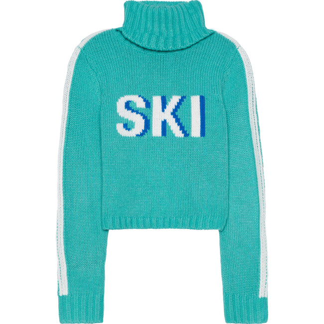 Women's Retro Ski Knit Cropped Turtleneck Sweater, Green