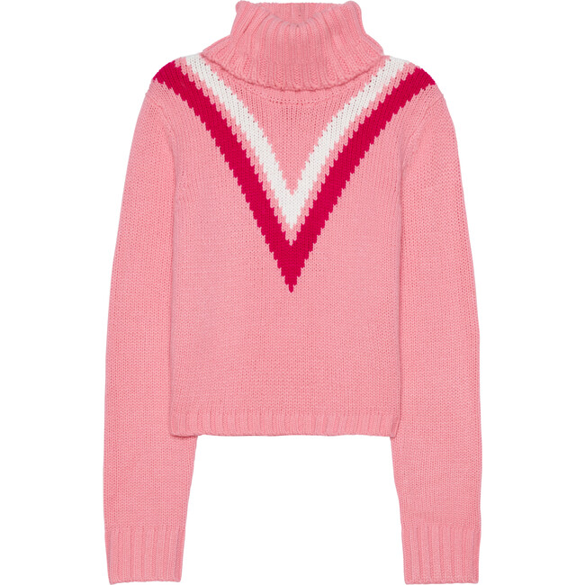 Women's Retro Chevron Knit Cropped Turtleneck Sweater, Pink