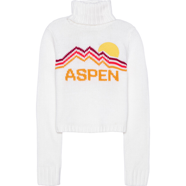 Women's Retro Aspen Knit Cropped Turtleneck Sweater, Ivory
