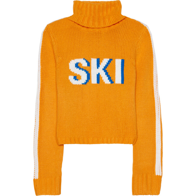 Women's Retro Ski Knit Cropped Turtleneck Sweater, Orange