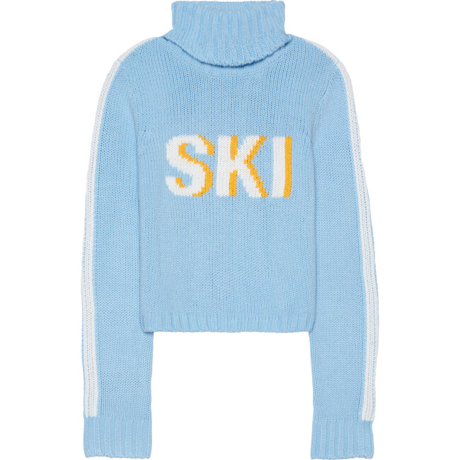 Women's Retro Ski Knit Cropped Turtleneck Sweater, Blue