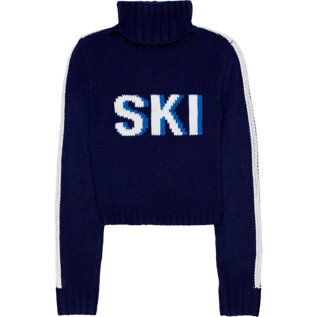 Women's Retro Ski Knit Cropped Turtleneck Sweater, Navy