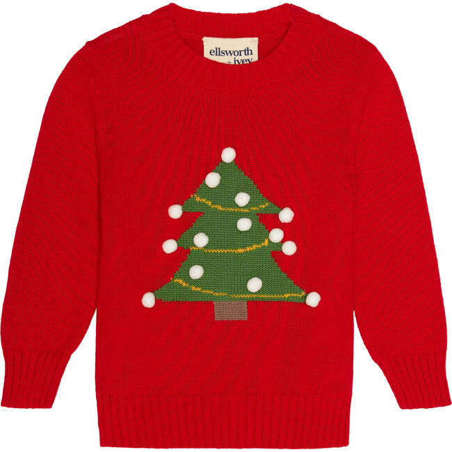 Knit Pom Pom Christmas Tree Sweater, Red