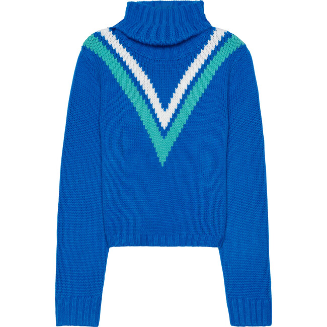 Women's Retro Chevron Knit Cropped Turtleneck Sweater, Blue