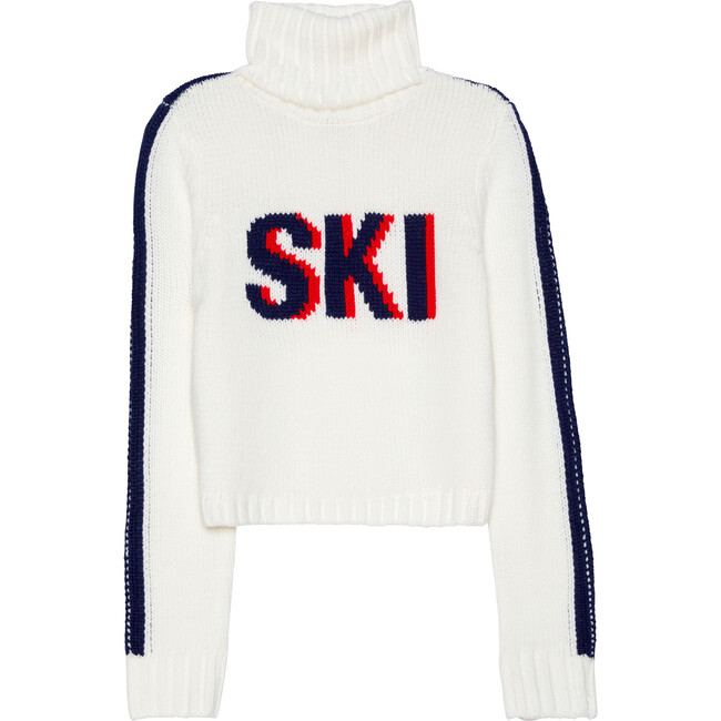 Women's Retro Ski Knit Cropped Turtleneck Sweater, Ivory