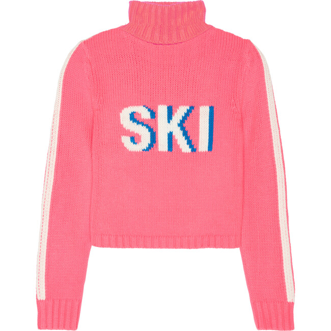 Women's Retro Ski Knit Cropped Turtleneck Sweater, Pink