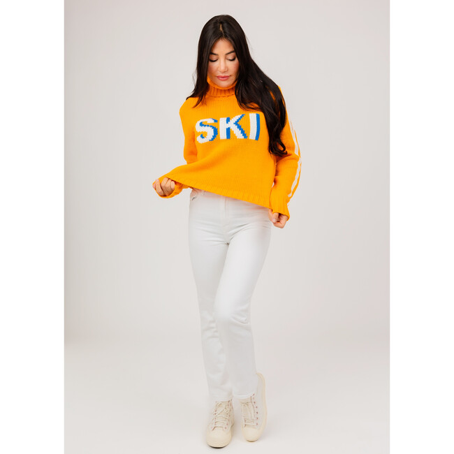 Women's Retro Ski Knit Cropped Turtleneck Sweater, Orange - Sweaters - 2