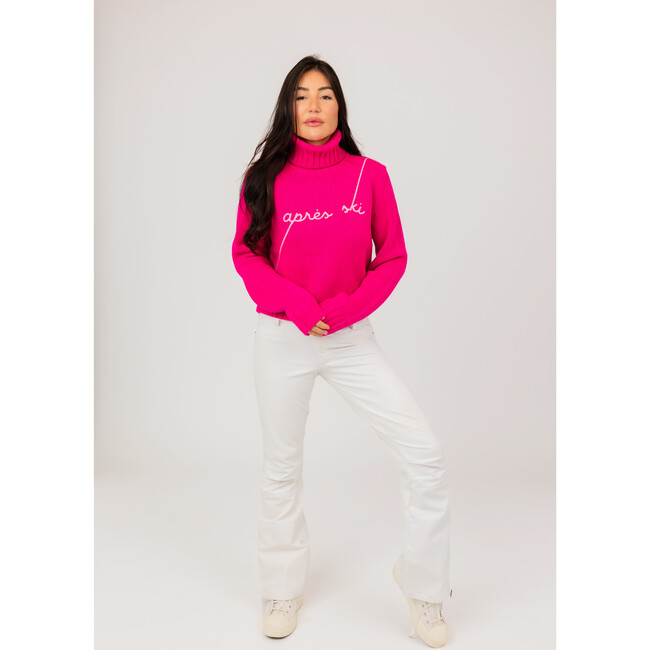 Women's Apres Ski Knit Cropped Turtleneck Sweater, Hot Pink - Sweaters - 2