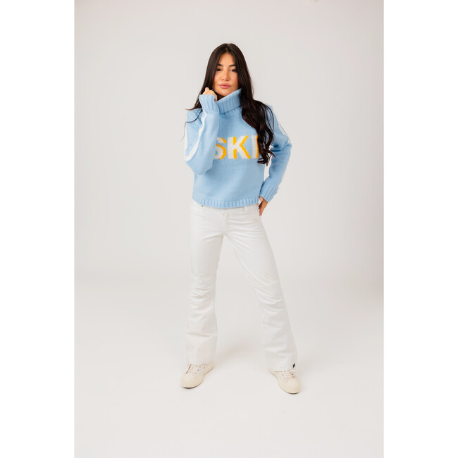 Women's Retro Ski Knit Cropped Turtleneck Sweater, Blue - Sweaters - 2