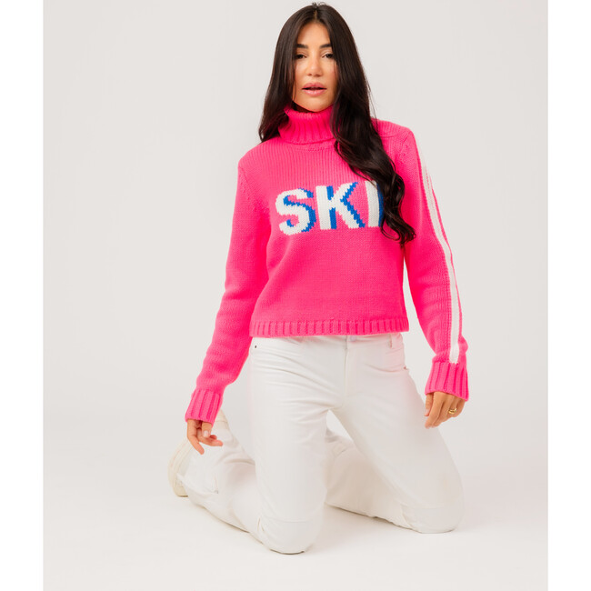 Women's Retro Ski Knit Cropped Turtleneck Sweater, Pink - Sweaters - 2