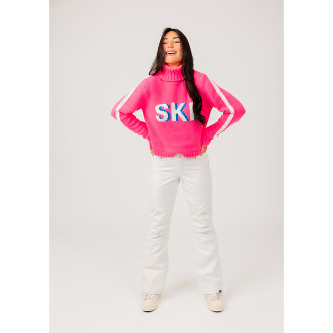 Women's Retro Ski Knit Cropped Turtleneck Sweater, Pink - Sweaters - 3