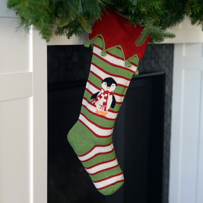 Penguin Stocking, Green Stripe - Stockings - 3