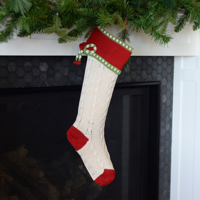 Cable with Bow Stocking, Ecru - Stockings - 2