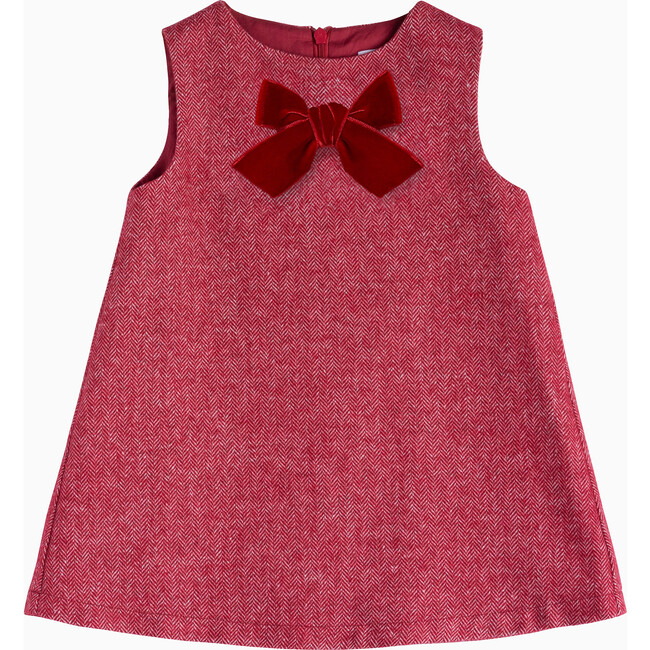 Little Georgina Bow Dress, Red Herringbone