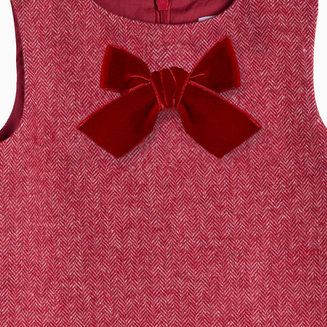 Little Georgina Bow Dress, Red Herringbone - Dresses - 2