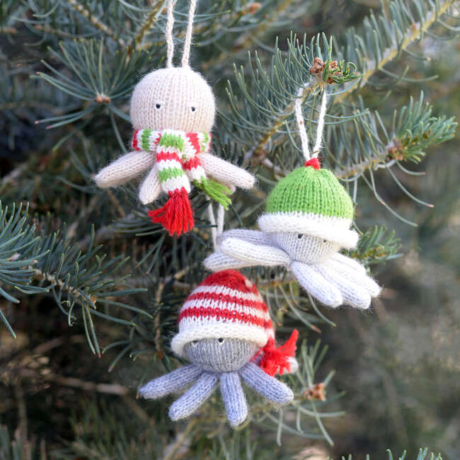 Set Of 3 Wintry Octopus Ornaments, Multi - Ornaments - 2