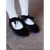 Velvet Girl Bow Ballerina Shoes, Black - Flats - 2