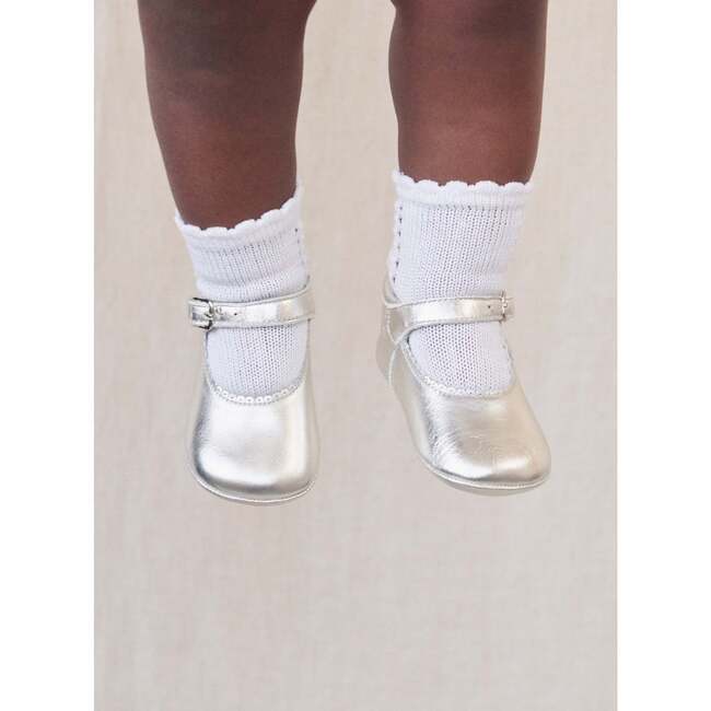 Leather Baby Mary Jane Shoes, Silver - Mary Janes - 2