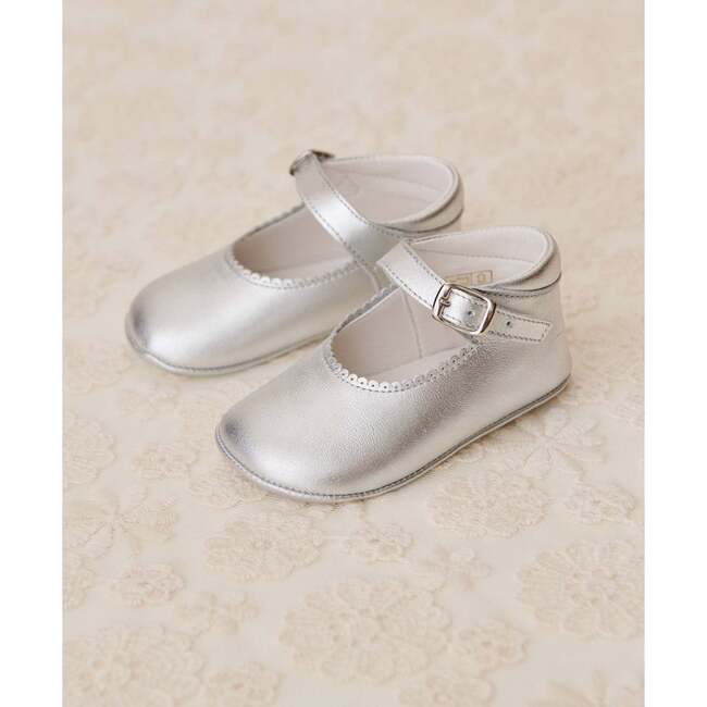 Leather Baby Mary Jane Shoes, Silver - Mary Janes - 3