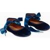 Velvet Girl Bow Ballerina Shoes, Navy - Flats - 3