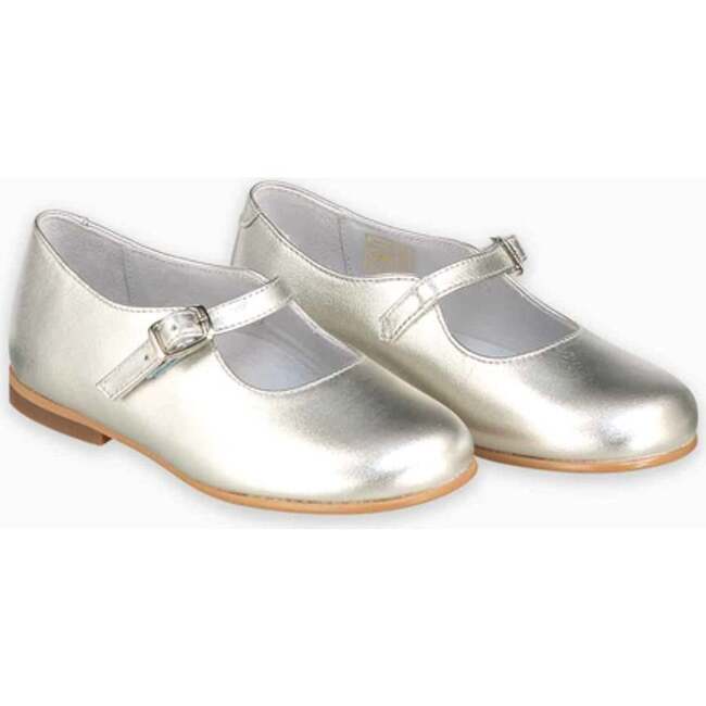 Leather Girl Mary Jane Shoes, Silver - Mary Janes - 4