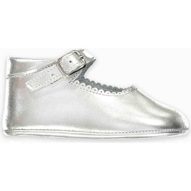 Leather Baby Mary Jane Shoes, Silver - Mary Janes - 4