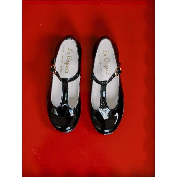La Coqueta Ladies Leather T Bar Shoes Girl T-Bar Shoes, Patent Black